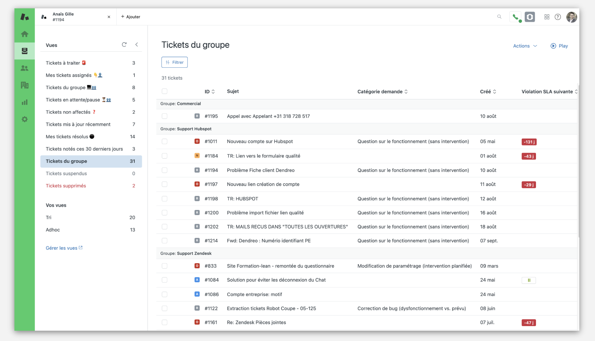 Zendesk Support ticket interface